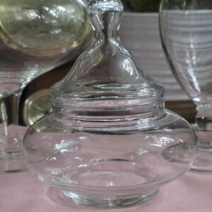 Vintage Anchor Hocking Clear Glass Lidded Apothecary Jar 5 1/8" x 4 3/4"